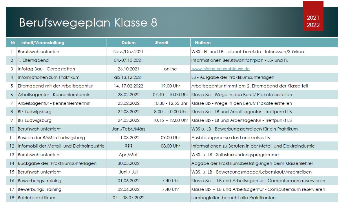 Berufswegeplan 8